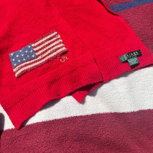 Lauren Ralph Lauren American Flag red scarf beanie cap skully set - Picture 4 of 6